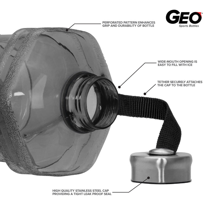 1/2 gallon BPA Free Water Bottle, Plastic Bottle, Sports Bottle, with Handle and Stainless Steel Cap, GEO