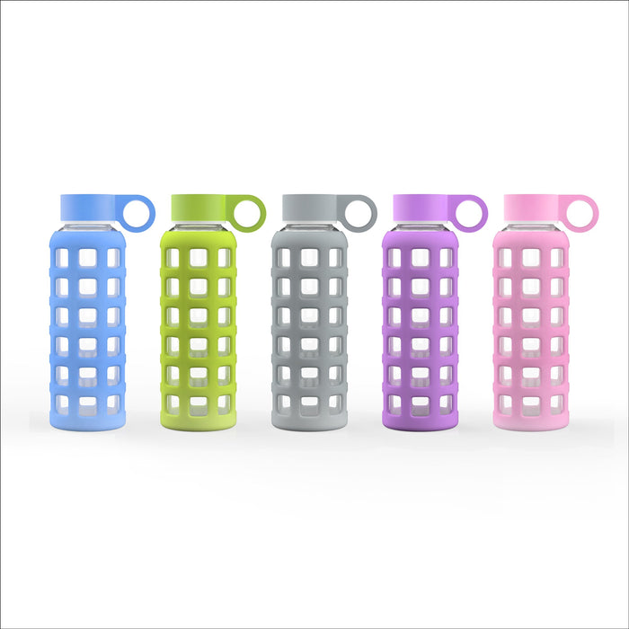 12 Ounce Glass Water Bottle, Sports Bottle, with Silicone Protective Sleeve, GEO