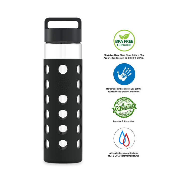 24 Ounce Glass Water Bottle, Sports Bottle, with Cover Sleeve, GEO