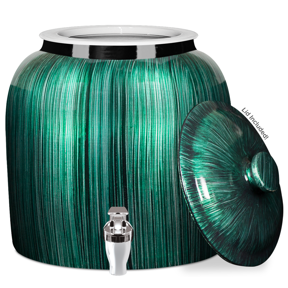 Porcelain Water Crock Vertical Stripe, with Chrome Faucet