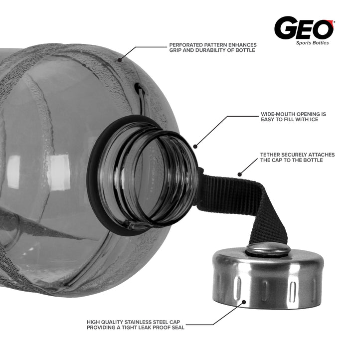 1/2 Gallon BPA Free Water Bottle, Plastic Bottle, Sports Bottle, with Stainless Steel Cap, GEO