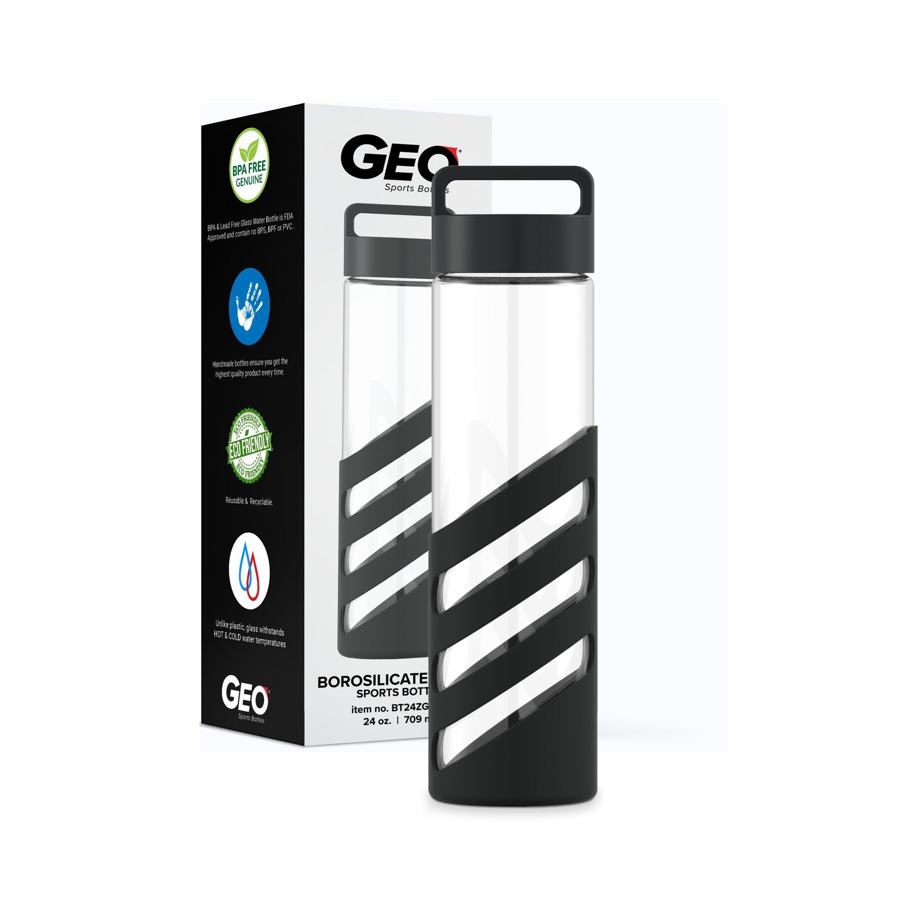 24 Ounce Glass Water Bottle, Sports Bottle, with Striped Cover Sleeve, —  organize.com