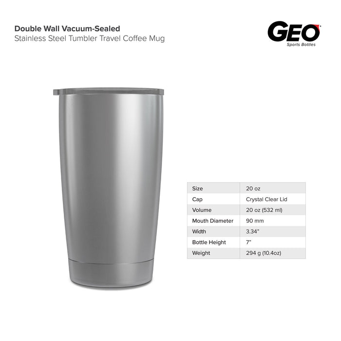 20 Ounce Stainless Steel Tumbler Cup, Double Wall, GEO