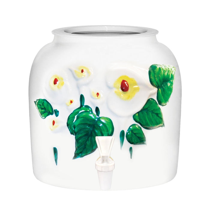 Embossed Lilies Porcelain Water Crock